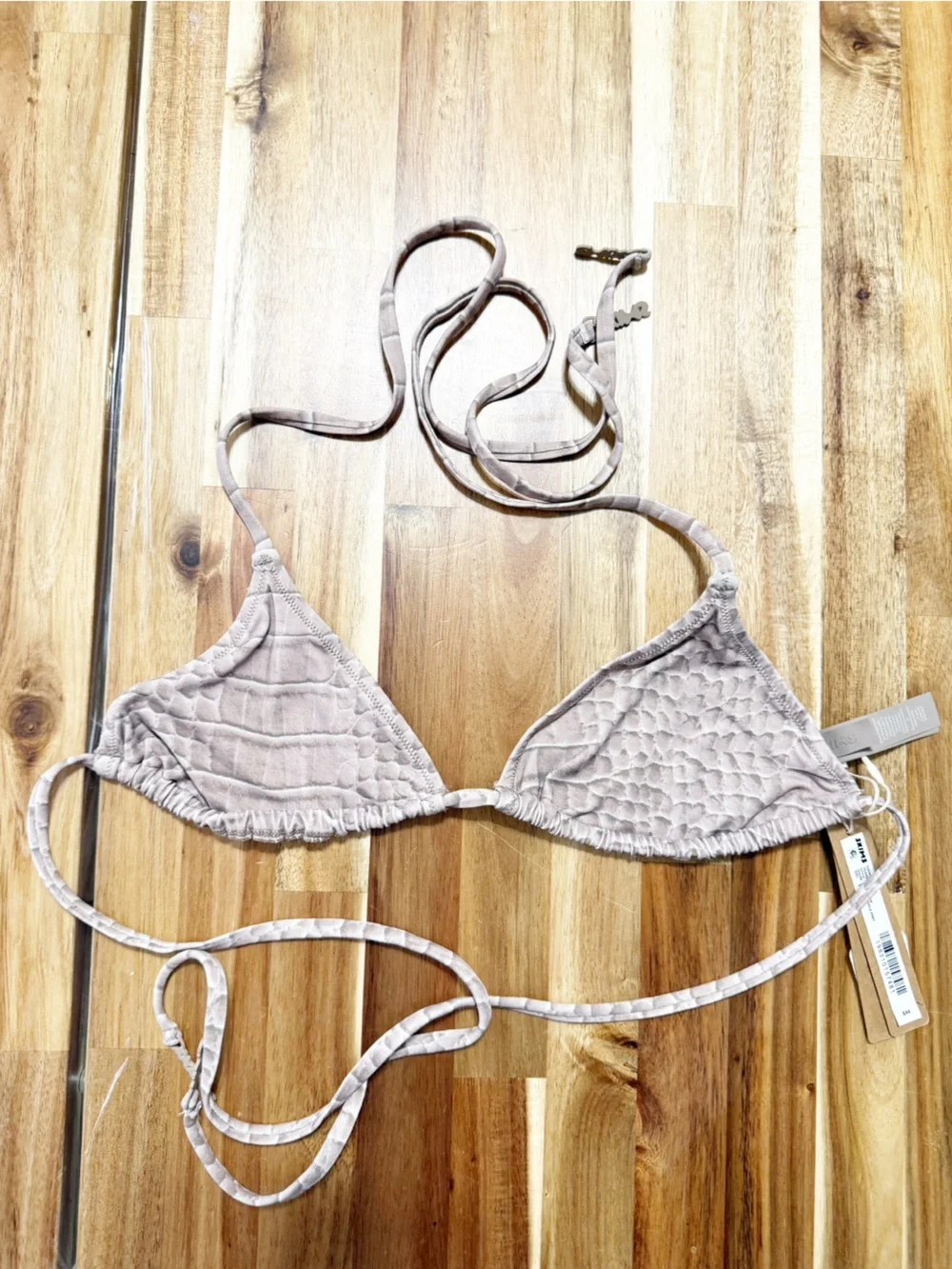 Skims Signature Swim Triangle Top in Dune Crocodile Print size small NEW